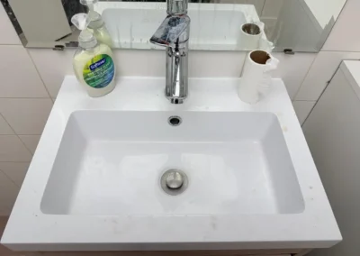 Mayfair team before post renovation commercial cleaning for sink in Aurora, ON