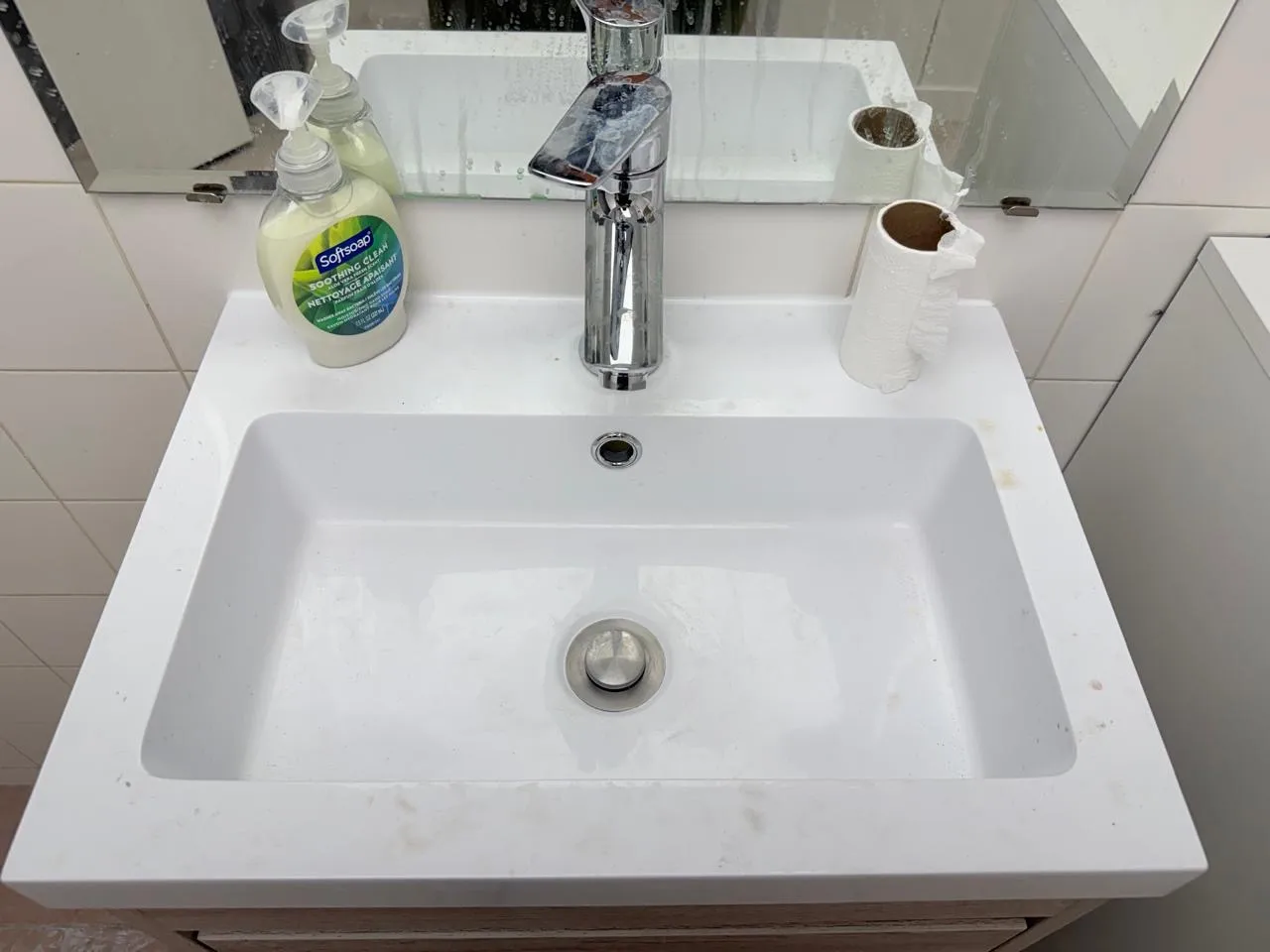 Mayfair team before post renovation commercial cleaning for sink in Aurora, ON