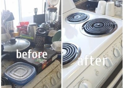 Stovetop clean and organize before and after professional cleaning