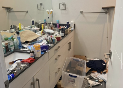 Bathroom cleaning and organizing before professional service in Aurora, ON