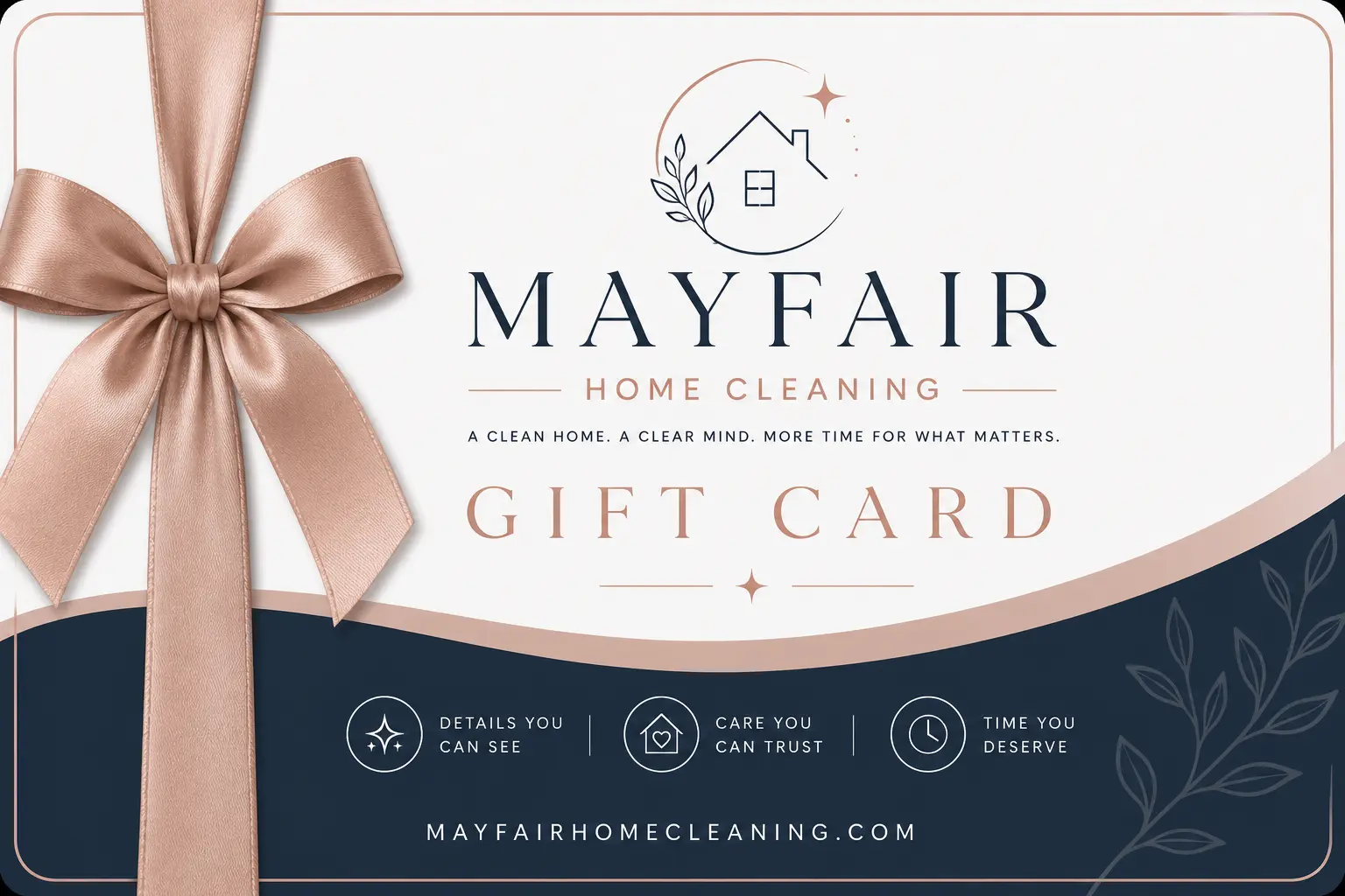 Give the gift of time. Mayfair Home Cleaning gift cards are tax-included, never expire, and redeemable on any cleaning service across Aurora, Newmarket, and York Region