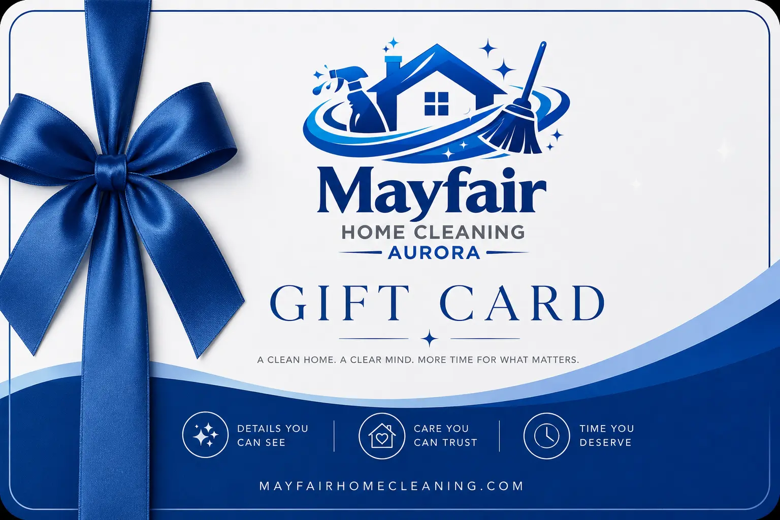 Home Cleaning gift cards are tax-included, never expire, and redeemable on any cleaning service across Aurora, Newmarket, and York Region